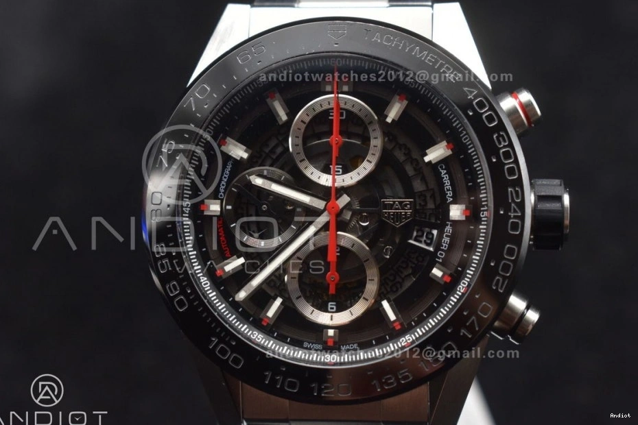 SS 01 on A1887 Chrono Best Black Calibre Dial Bracelet SS XF Strap 1:1 Edition Heuer 0209